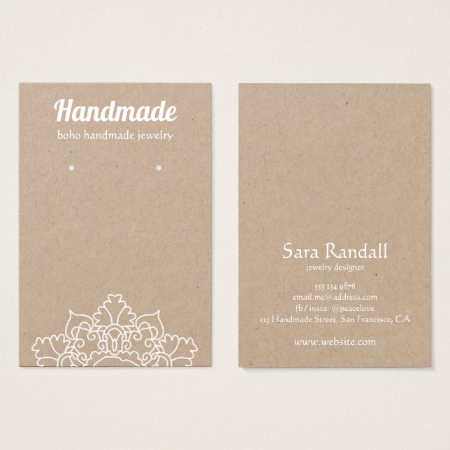 Cartes De Visite Boho White Mandala Rustic Kraft Earring Display (Devant & derrière)
