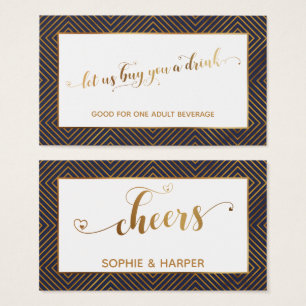 Cartes De Visite Boire des billets, Script Gold Hearts, Diamants, M