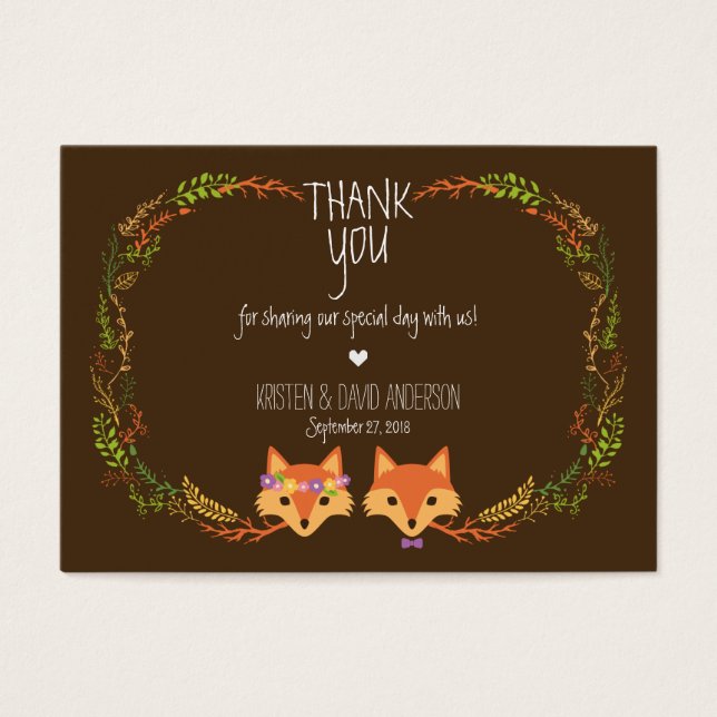 Cartes De Visite Bois de Whimsical Renards Mariage Balises Cadeaux  (Devant)