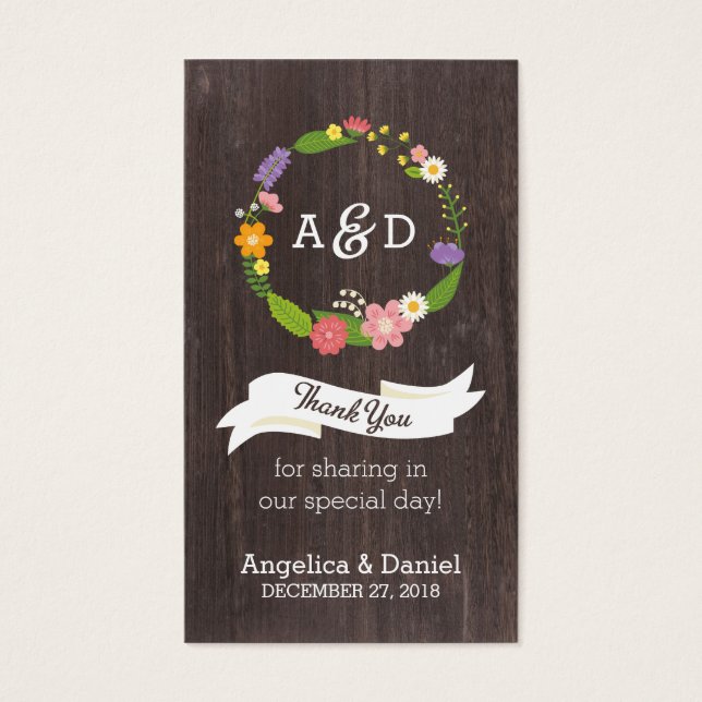 Cartes De Visite Bois rustique Bohème Floral Mariage Wreath (Devant)