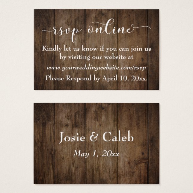 Cartes De Visite Bois rustique & Mariage de script RSVP Insertions  (Devant & derrière)