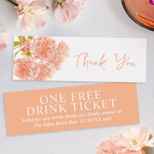 Cartes De Visite Boisson gratuite mariage voucher fleur de pêche (Créateur téléchargé)