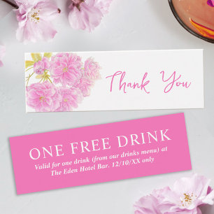 Cartes De Visite Boisson gratuite mariage voucher fleur rose