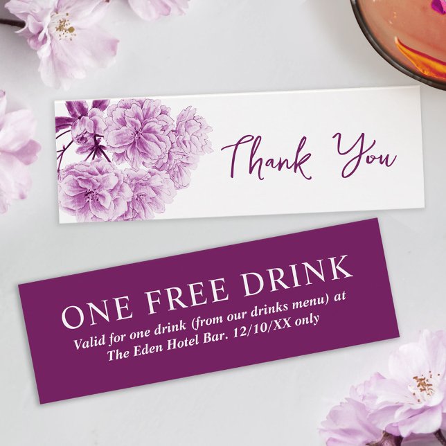 Cartes De Visite Boisson gratuite mariage voucher pourpre fleur (Créateur téléchargé)