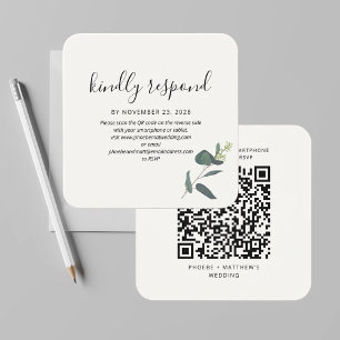 Cartes De Visite Boîtier de Mariage RSVP moderne QR Code vert