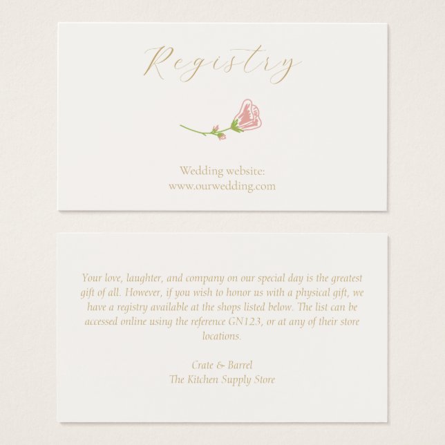 Cartes De Visite Boîtier de registre des Mariages de Rose Blush Chi (Devant & derrière)