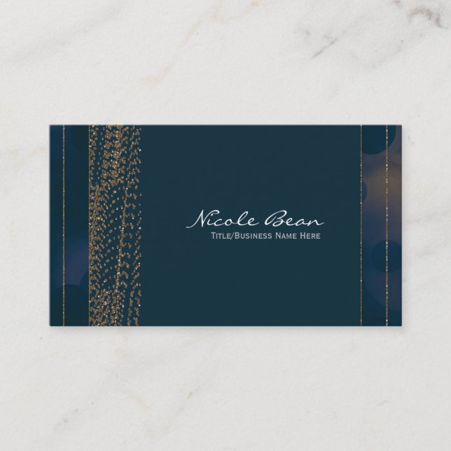Cartes de visite Bokeh Glam Blue & Gold Chic (Devant)