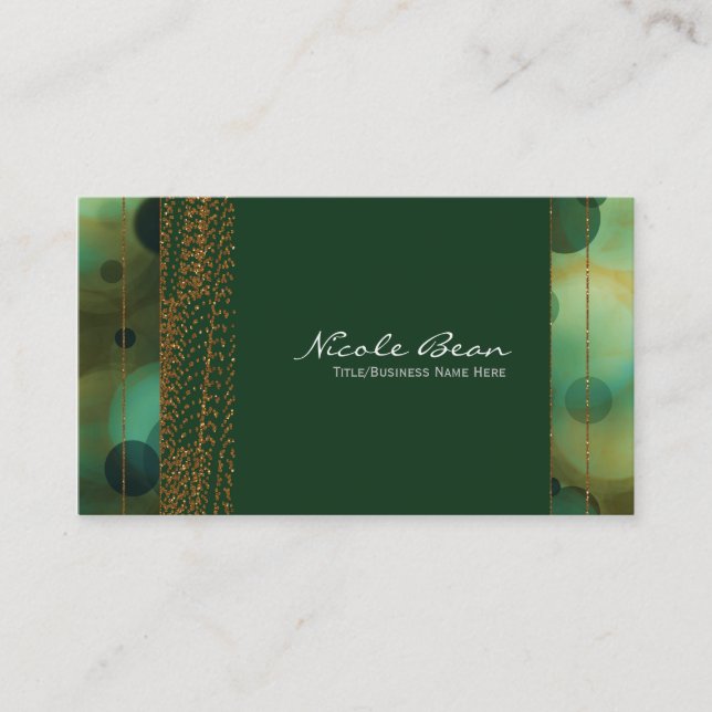 Cartes de visite Bokeh Glam Green & Gold Chic (Devant)