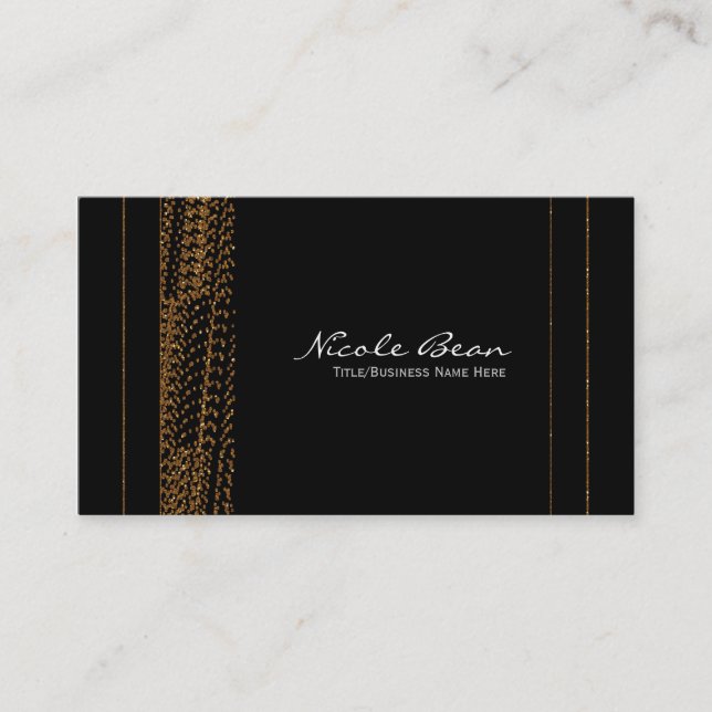 Cartes de visite Bokeh Glam noir et or chic (Devant)
