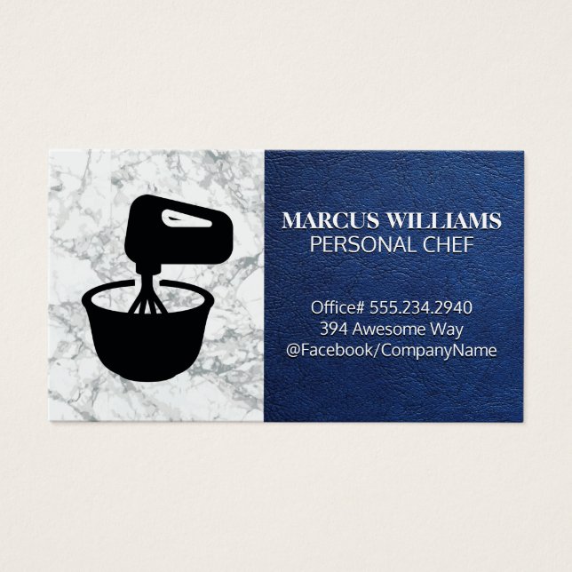 Cartes De Visite Bol de mélange | Marbre bleu cuir (Devant)