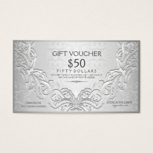 Cartes De Visite Bon cadeau Cadeau floral gris argent