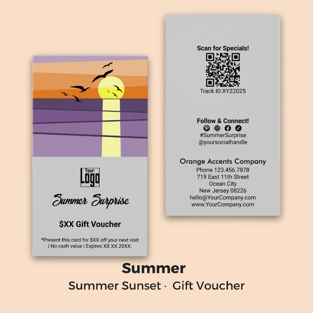 Cartes De Visite Bon cadeau de format Sunset Portrait d'été (Summer Sunset Portrait Format Gift Voucher)