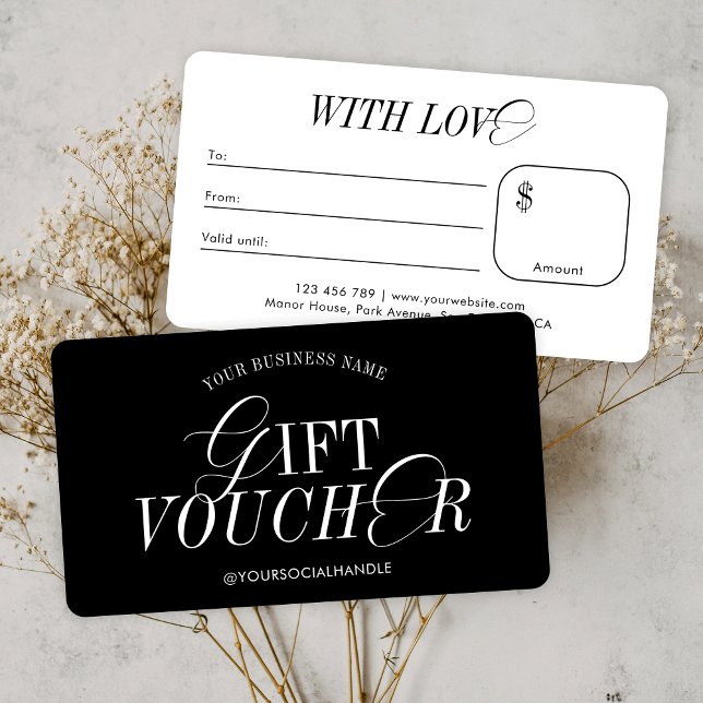 Cartes De Visite Bon cadeau professionnel élégant minimal nostalgiq (Embrace the nostalgia with this elegant business gift voucher design)