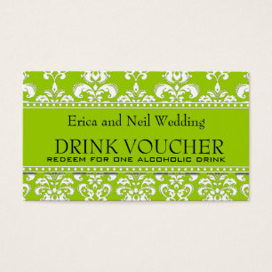 Cartes De Visite Bon de boisson Green Mariage damassé à la réceptio