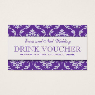 Cartes De Visite Bon de boisson Purple Mariage damassé à la récepti