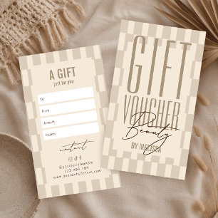 Cartes De Visite Bon de cadeau de salon de spa beige neutre rétro t