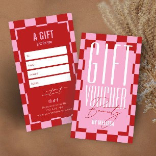 Cartes De Visite Bon de cadeau de salon de spa rose et rouge rétro 