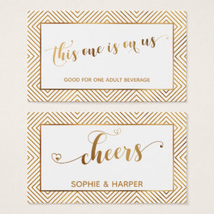 Cartes De Visite Bons de bar, Script Cœurs d'Or, Diamants, Blanc