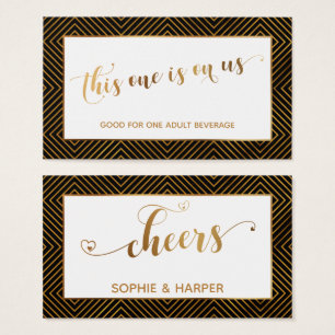 Cartes De Visite Bons de bar, Script Cœurs d'Or, Diamants, Noir