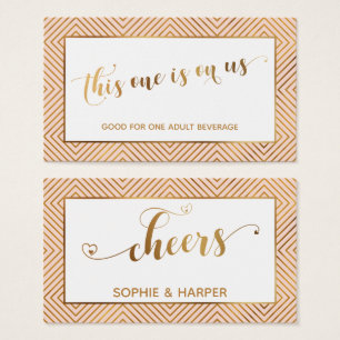 Cartes De Visite Bons de bar, Script Cœurs d'Or, Diamants, Rose pou