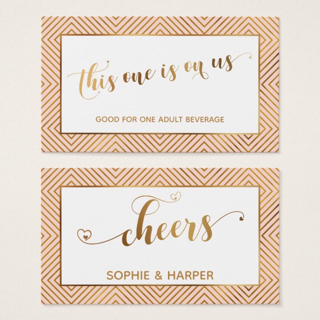 Cartes De Visite Bons de bar, Script Cœurs d'Or, Diamants, Rose pou (Devant & derrière)