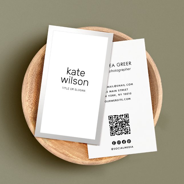 Cartes De Visite Bordure d'argent blanc simple et professionnelle (Créateur téléchargé)