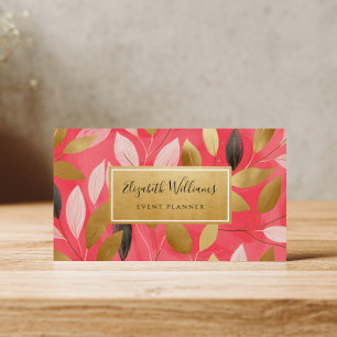 Cartes de visite botaniques feuilles dorées rose c