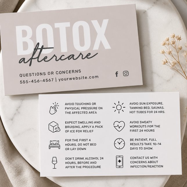 Cartes De Visite Botox Filler Injection Aftercare Instruction Card (Créateur téléchargé)