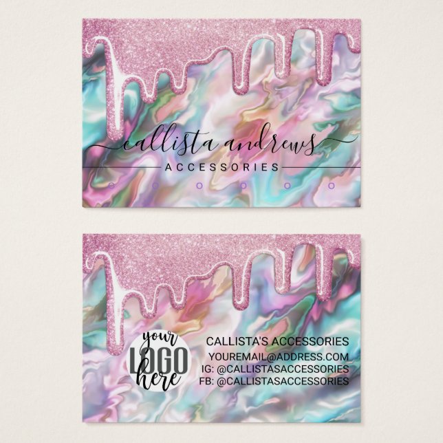 Cartes De Visite Boucles d'oreilles basses Pink Pearl Opal Glitter  (Devant & derrière)