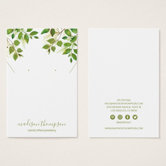Cartes De Visite Boucles d'oreilles pour bijoux en feuillage vert (Devant & derrière)