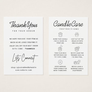 Cartes De Visite Bougie de remerciement avec soin de script blanc p