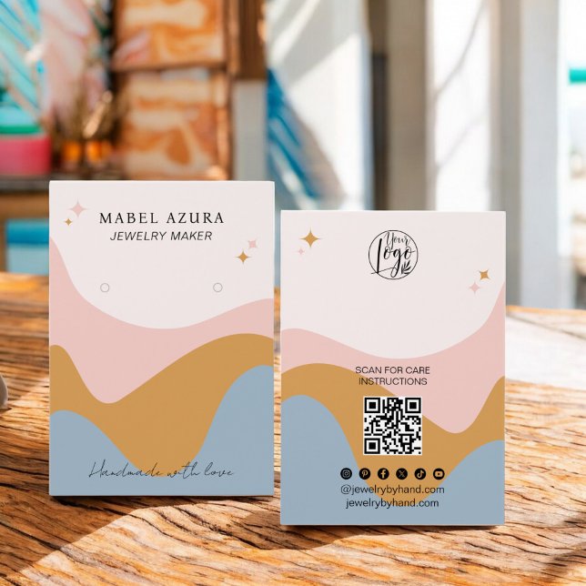 Cartes De Visite Bouho bleu moutarde Bijouterie fabricant Qr logo o (Boho blue mustard Jewelry maker Qr logo earring)