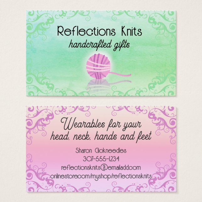 Cartes De Visite Boule de fil tricot tricot crochet homespun (Devant & derrière)