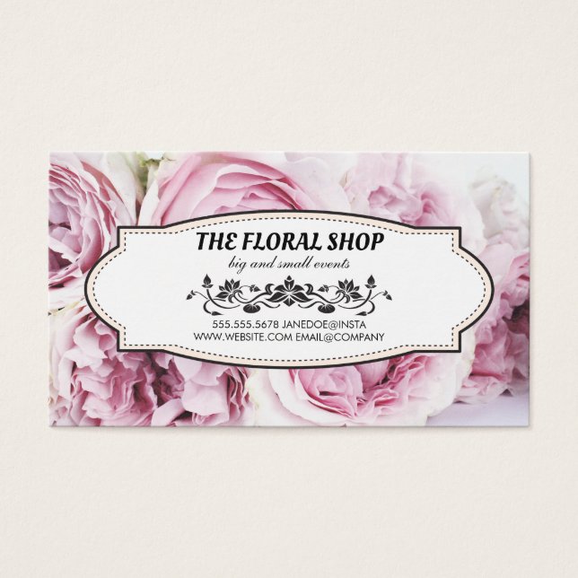 Cartes De Visite Boutique de fleurs | Bouquet de fleurs roses (Devant)