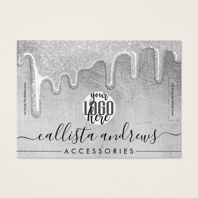 Cartes De Visite Bracelet de Parties scintillant épais argenté (Devant)