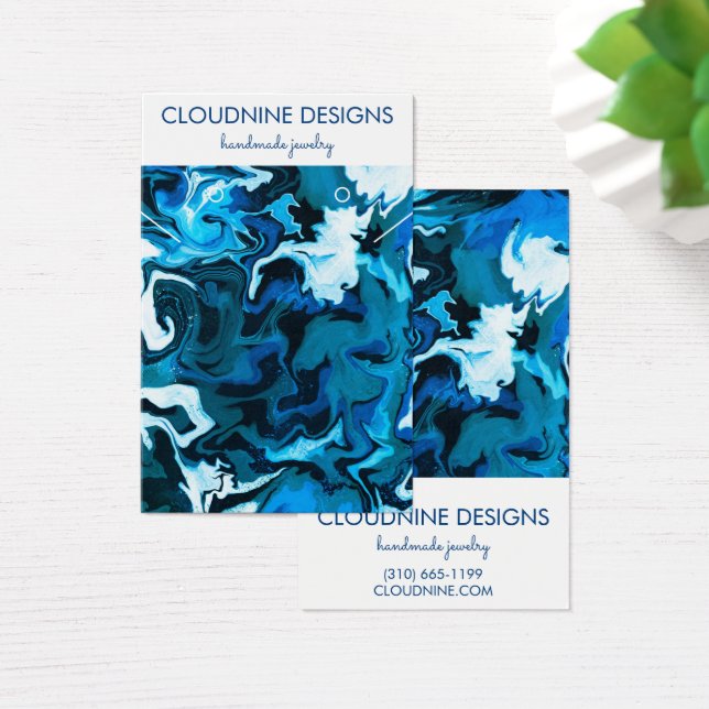 Cartes De Visite Brillant Bleu Paint Fils Élevant Collier Bijoux (Bureau)