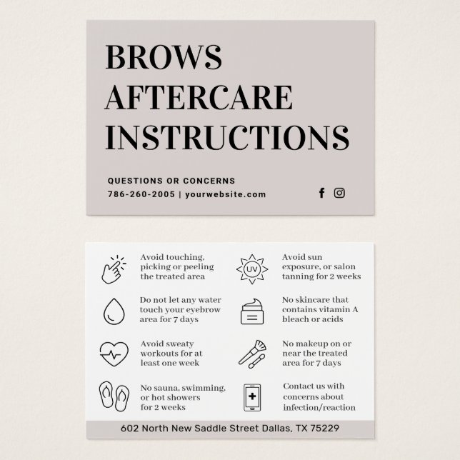 Cartes De Visite Brosses modernes - Fiche d'instructions sur le sou (Devant & derrière)