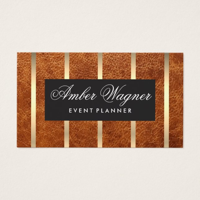 Cartes De Visite Brown Leather | Gold Stripes (Devant)