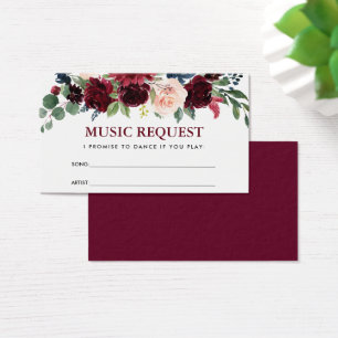 Cartes De Visite Burgundy Blue Floral Mariage Demande de chant