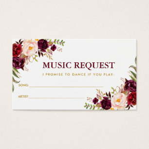 Cartes De Visite Burgundy Gold Mariage Music Demande de chansons B