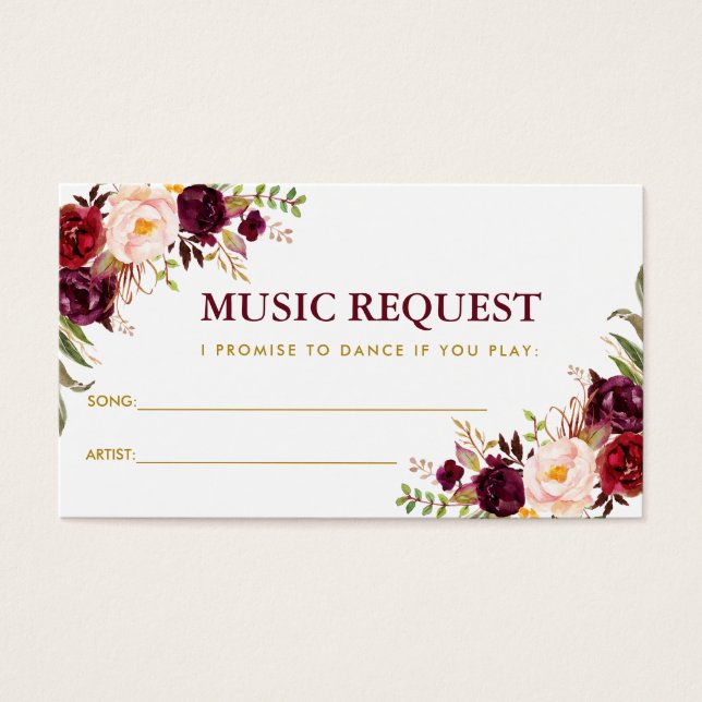 Cartes De Visite Burgundy Gold Mariage Music Demande de chansons B (Devant)