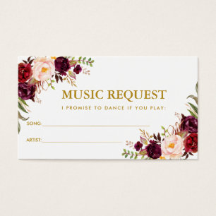 Cartes De Visite Burgundy Gold Mariage Music Demande de la chanson 