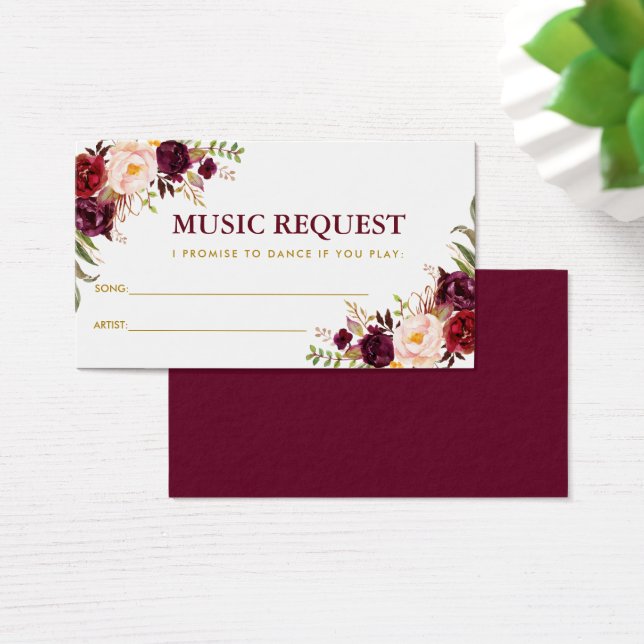 Cartes De Visite Burgundy Gold Mariage Music Demande de la chanson  (Bureau)