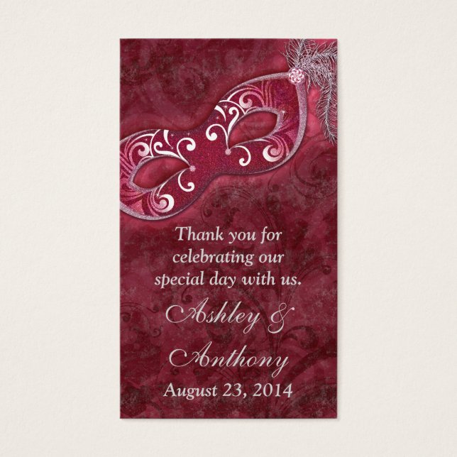 Cartes De Visite Burgundy Silver Masquerade Wedding Favor Tags (Devant)