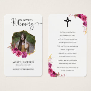 Cartes De Visite Burguny Blossom Photo Memorial Prayer Cards