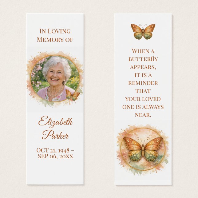 Cartes De Visite Butterfly Memorial Bookmark Celebration of Life (Devant & derrière)