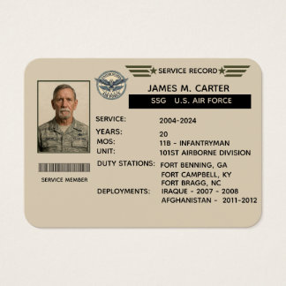 Cartes De Visite Cadeau de dossier de service militaire de l'armée 