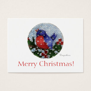 Cartes De Visite cadeau de Noël oiseau marque deux