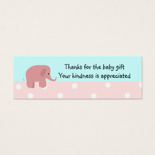 Cartes De Visite Cadeau de remerciement bébé éléphant rose