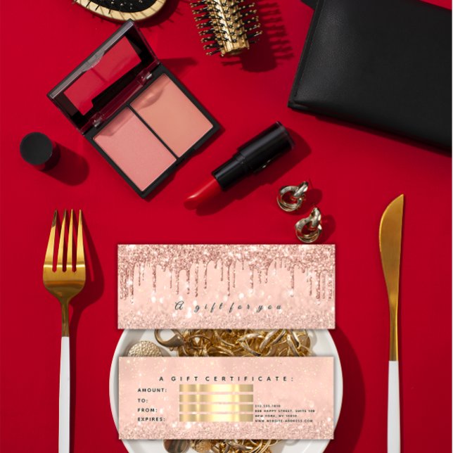 Cartes De Visite Cadeaux de certificat Rose Gold maquillage petit (Gift Certificate Drips Rose Gold Makeup Small)